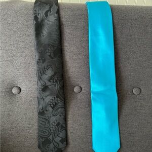 Men's Black Paisley and Turquoise Satin Neckties - Pack of 2